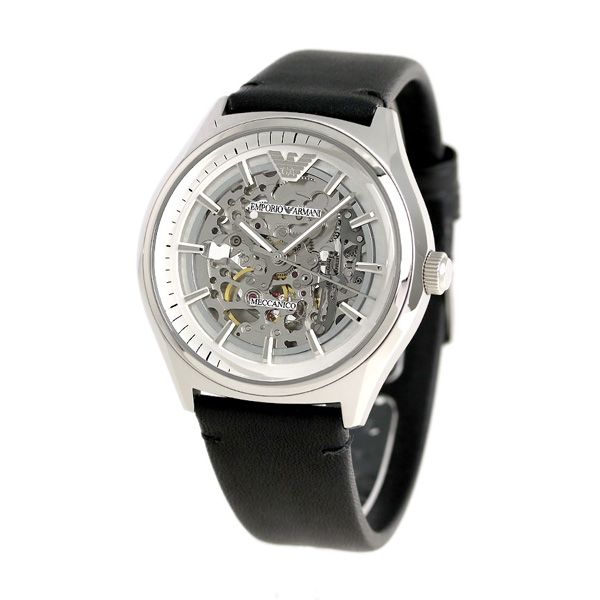 Emporio Armani Meccanico White Skeleton Dial Black Leather Strap Watch For Men - AR60003 - Image 5